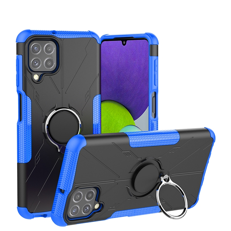 

For Samsung Galaxy A22 4G Armor Bear Shockproof PC + TPU Protective Case with Ring Holder(Blue)