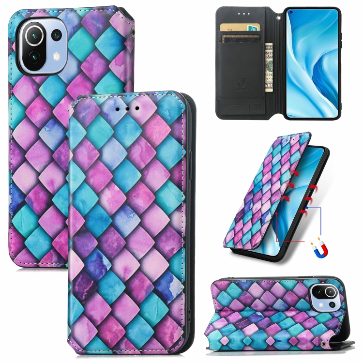 

For Xiaomi Mi 11 Lite Colorful Magnetic Horizontal Flip PU Leather Case with Holder & Card Slot & Wallet(Purple Scales)