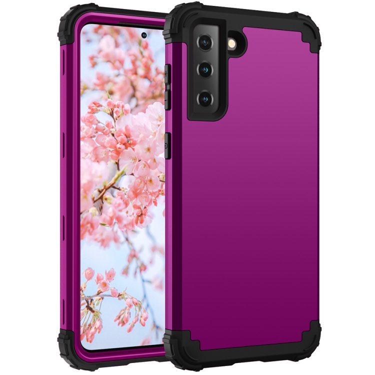 

For Samsung Galaxy S21 FE 3 in 1 Shockproof PC + Silicone Protective Case(Dark Purple + Black)