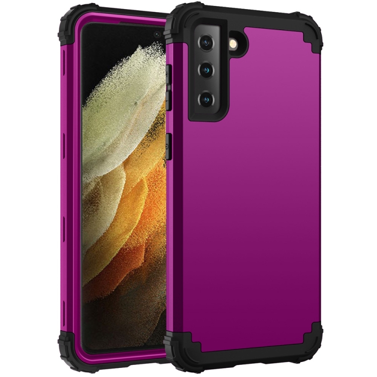 

For Samsung Galaxy S21 Ultra 5G 3 in 1 Shockproof PC + Silicone Protective Case(Dark Purple + Black)