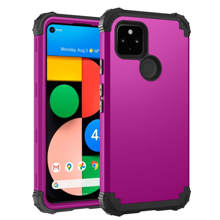 

For Google Pixel 4a 5G 3 in 1 Shockproof PC + Silicone Protective Case(Dark Purple + Black)