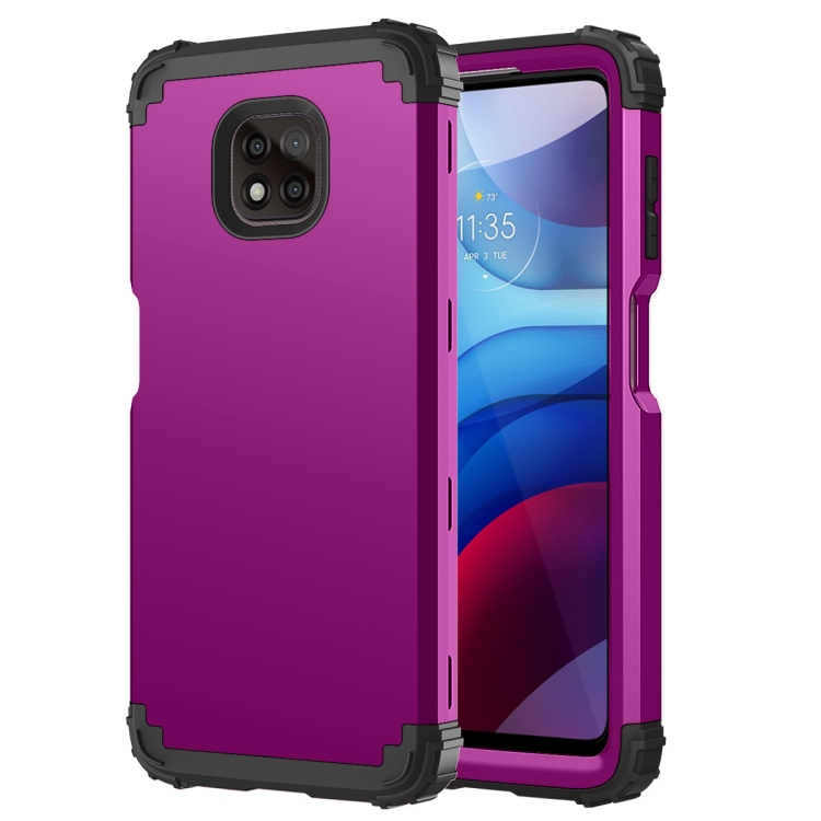 

For Motorola Moto G Power 2021 3 in 1 Shockproof PC + Silicone Protective Case(Dark Purple + Black)