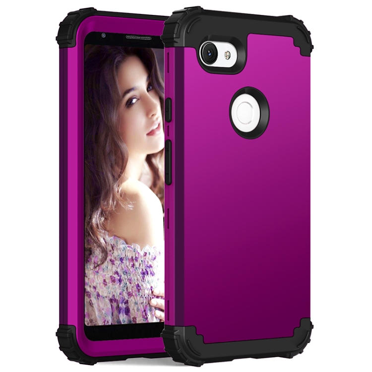 

For Google Pixel 3a XL 3 in 1 Shockproof PC + Silicone Protective Case(Dark Purple + Black)