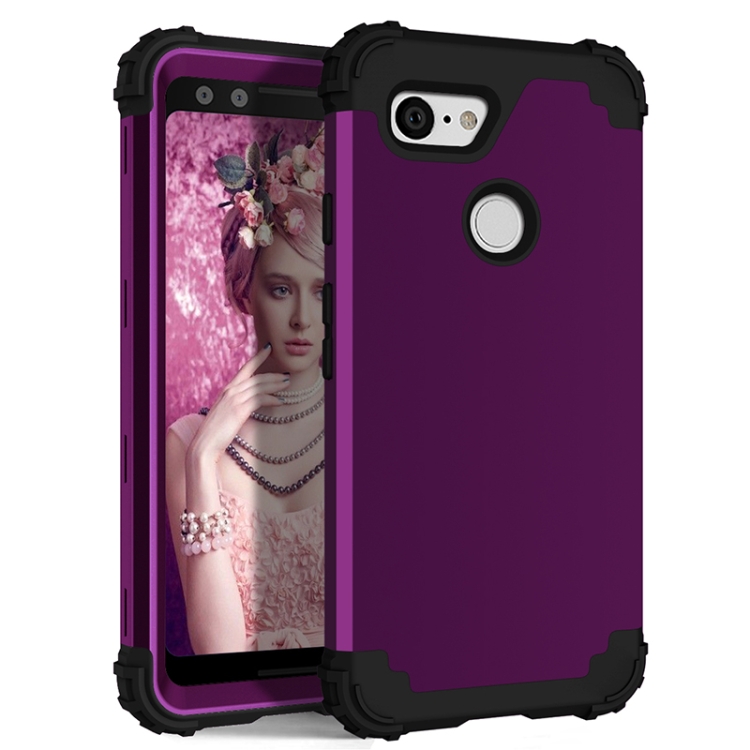 

For Google Pixel 3 3 in 1 Shockproof PC + Silicone Protective Case(Dark Purple + Black)