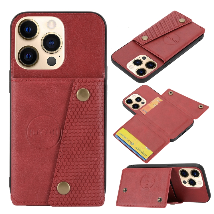 

Double Buckle PU + TPU Shockproof Magnetic Protective Case with Card Slot & Holder For iPhone 13(Red)