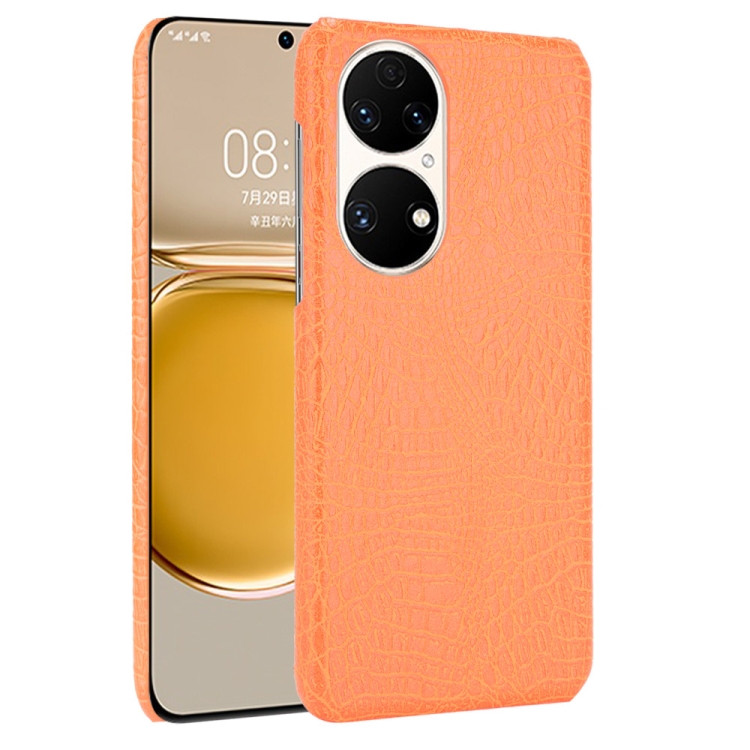 

For Huawei P50 Shockproof Crocodile Texture PC + PU Case(Orange)
