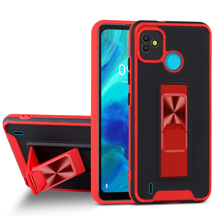 

For Tecno Pop 5 Dual-color Skin Feel TPU + PC Magnetic Shockproof Case with Invisible Holder(Red)