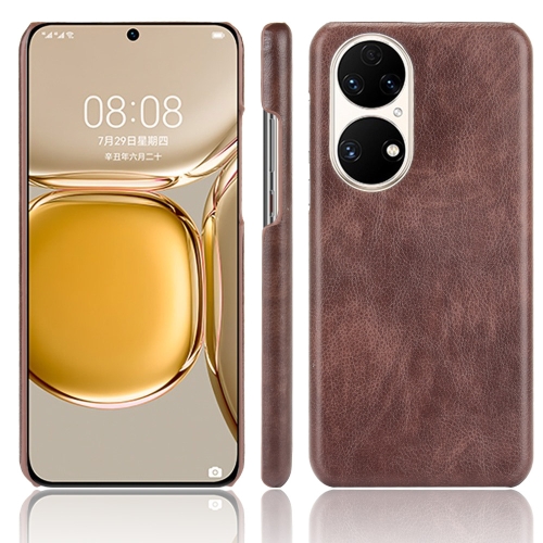 

For Huawei P50 Shockproof Litchi Texture PC + PU Case(Brown)