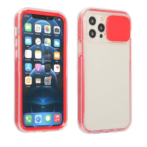 

Sliding Camera Cover Design Shockproof TPU Frame + Clear PC Case For iPhone 12 Pro Max(Red)