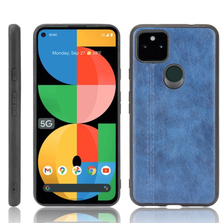

For Google Pixel 5a 5G Shockproof Sewing Cow Pattern Skin PC + PU + TPU Case(Blue)