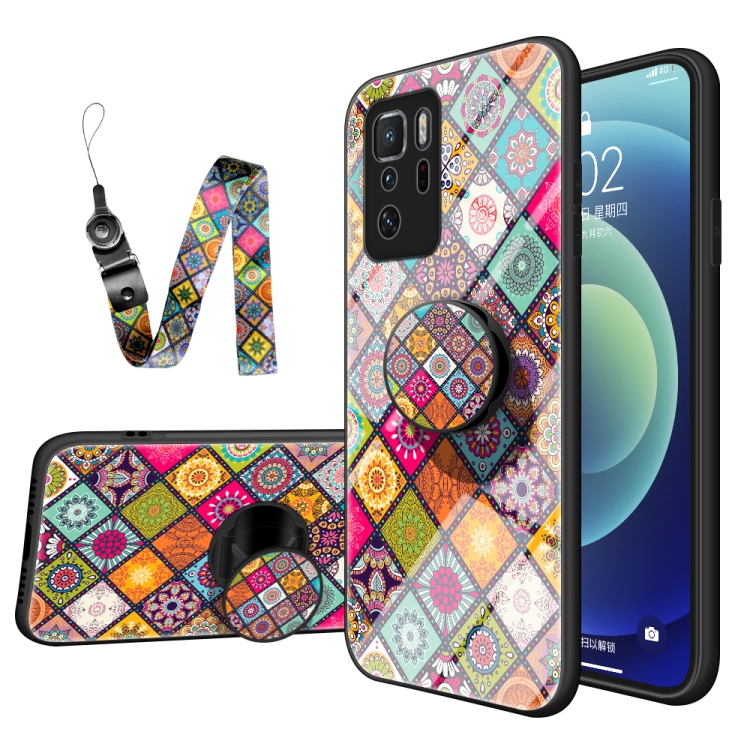 

For Xiaomi Poco X3 GT Painted Ethnic Pattern Tempered Glass TPU Shockproof Case with Folding Magnetic Holder & Neck Strap(Colorful)