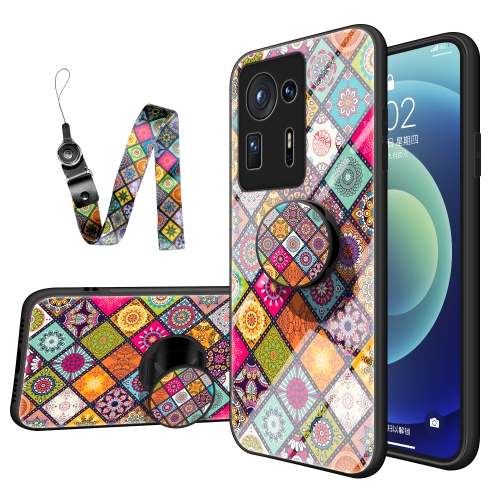 

For Xiaomi Mi Mix 4 Painted Ethnic Pattern Tempered Glass TPU Shockproof Case with Folding Magnetic Holder & Neck Strap(Colorful)