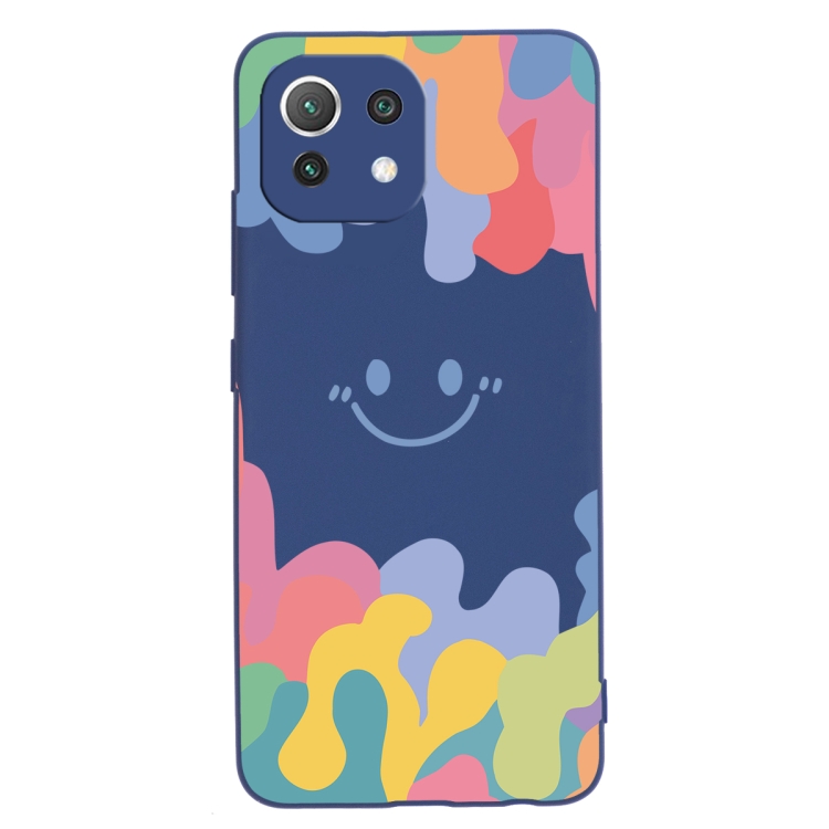 

For Xiaomi Mi 11 Pro Painted Smiley Face Pattern Liquid Silicone Shockproof Case(Dark Blue)