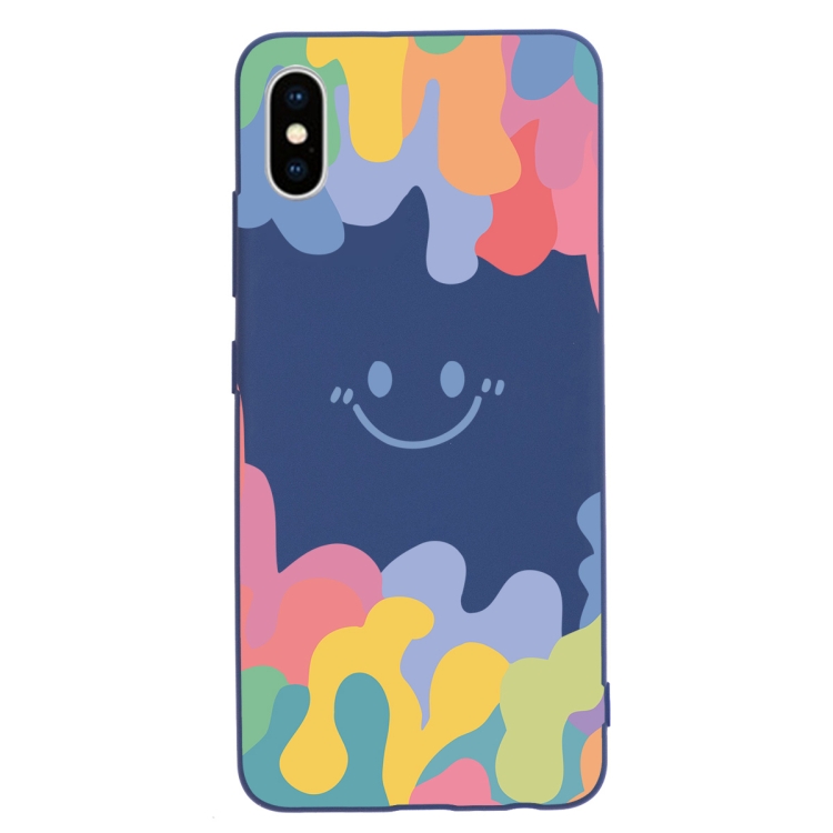 

Painted Smiley Face Pattern Liquid Silicone Shockproof Case For iPhone XS Max(Dark Blue)