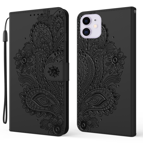 

Peacock Embossed Pattern Horizontal Flip Leather Case with Holder & Card Slots & Wallet & Lanyard For iPhone 13 Mini(Black)