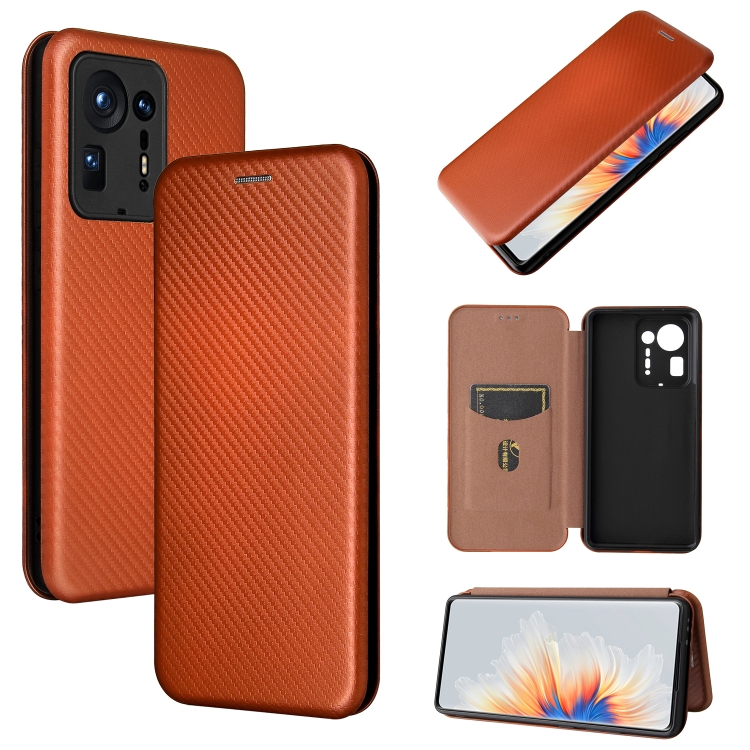 

Carbon Fiber Texture Magnetic Horizontal Flip TPU + PC + PU Leather Case with Card Slot For Xiaomi Mix 4(Brown)