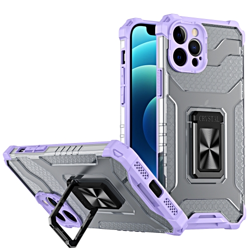 

Armor Clear PC + TPU Shockproof Case with Metal Ring Holder For iPhone 13(Purple Transparent Grey)