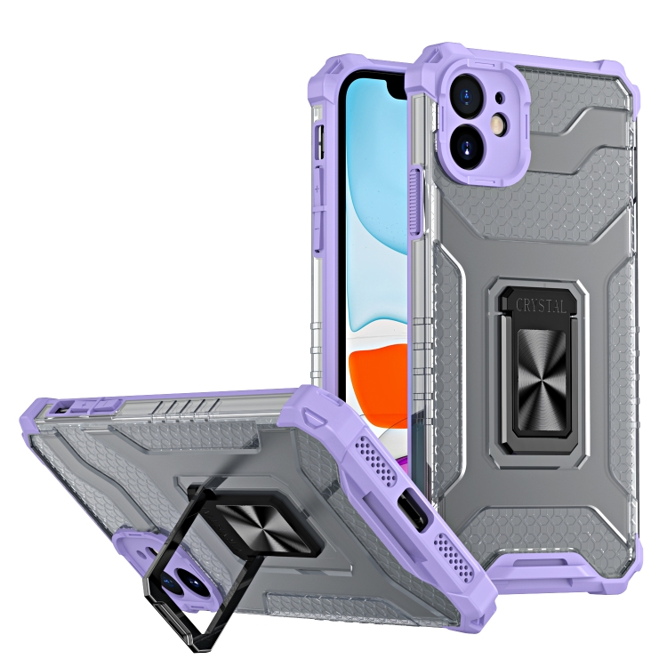

Armor Clear PC + TPU Shockproof Case with Metal Ring Holder For iPhone 11 Pro Max(Purple Transparent Grey)