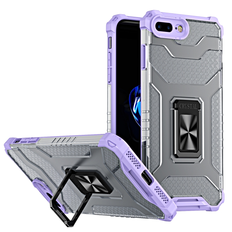 

Armor Clear PC + TPU Shockproof Case with Metal Ring Holder For iPhone 8 Plus / 7 Plus(Purple Transparent Grey)