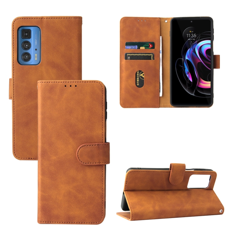 

Solid Color Skin Feel Magnetic Buckle Horizontal Flip Calf Texture PU Leather Case with Holder & Card Slots & Wallet For Motorola Moto Edge 20 Pro(Brown)