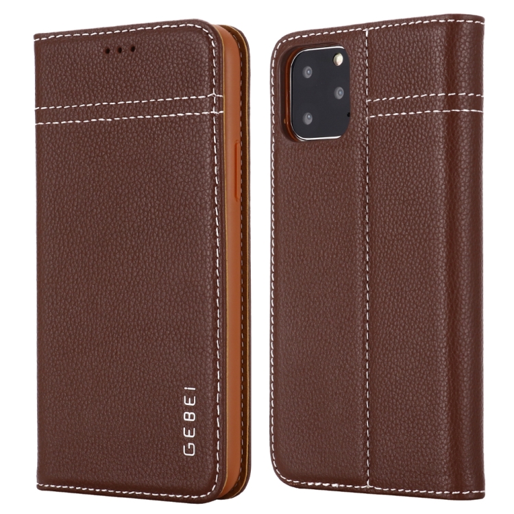 

For iPhone 11 GEBEI Top-grain Leather Horizontal Flip Protective Case with Holder & Card Slots(Brown)