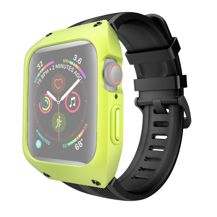 

For Apple Watch Series 3&2&1 42mm Separable Armor Shockproof Silicone Case + Strap Watch Band(Black Green)