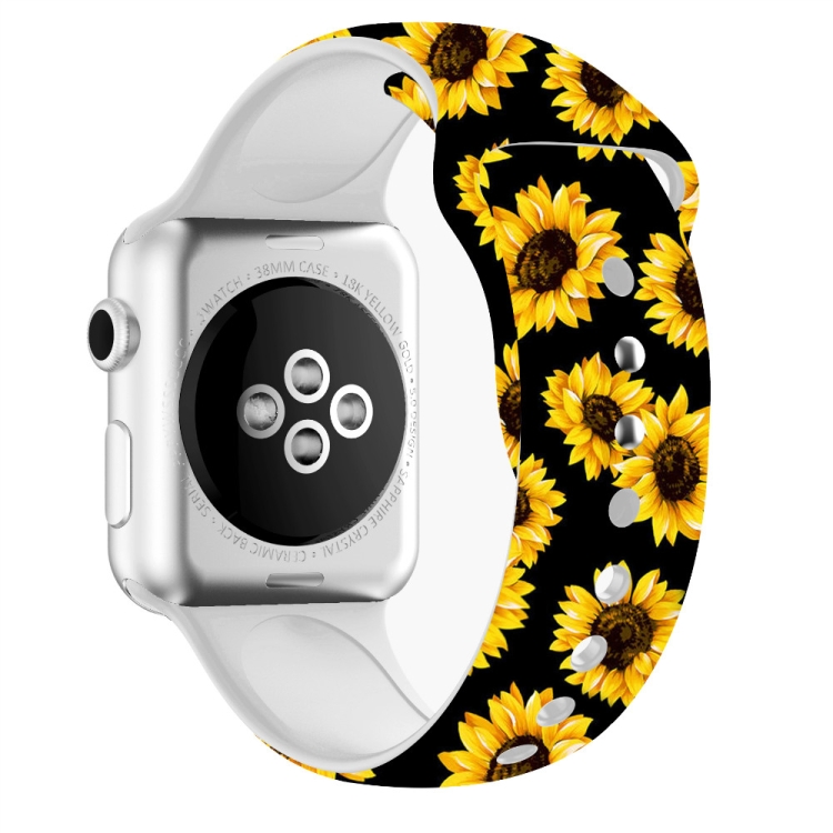 

For Apple Watch Series 6 & SE & 5 & 4 40mm / 3 & 2 & 1 38mm 3D Printing Double Nail Buckle Silicone Strap Watchband(Sunflower)