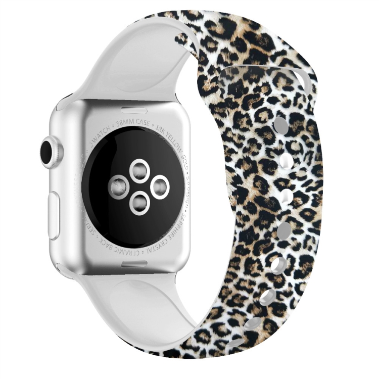 

For Apple Watch Series 5 & 4 40mm / 3 & 2 & 1 38mm 3D Printing Double Nail Buckle Silicone Strap Watchband(Leopard)