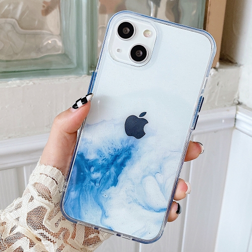 

Marble Pattern Glittery Powder Shockproof TPU + Acrylic Protective Case with Detachable Buttons For iPhone 13 mini(Light Blue)