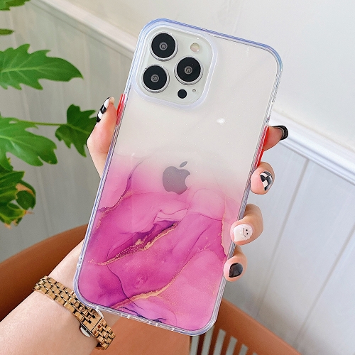 

Marble Pattern Glittery Powder Shockproof TPU + Acrylic Protective Case with Detachable Buttons For iPhone 13 Pro(Purple)