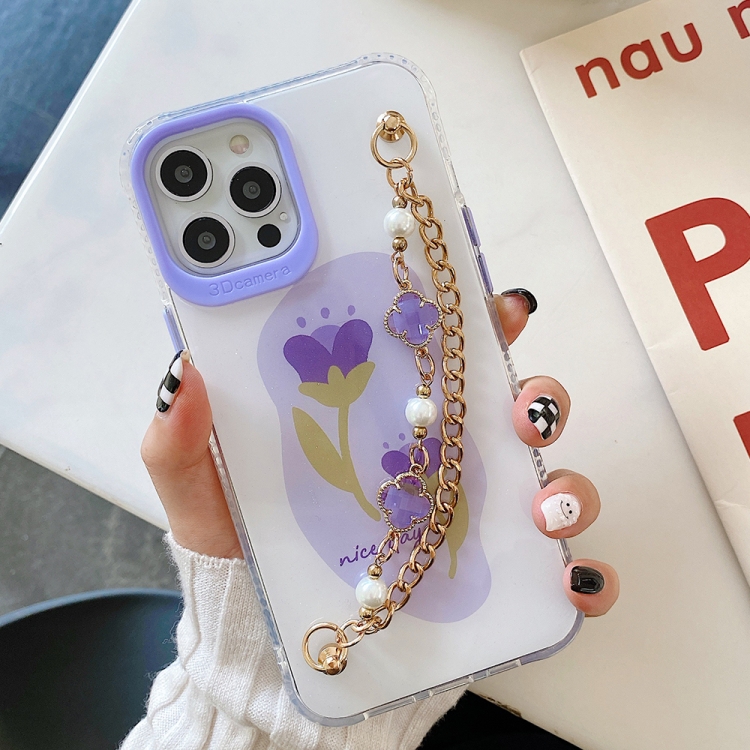 

Flower Pattern + Bracelet TPU Phone Protective Case For iPhone 12 mini(Purple Tulip)