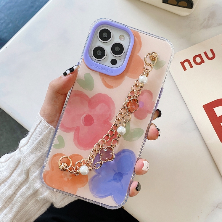 

Flower Pattern + Bracelet TPU Phone Protective Case For iPhone 12 mini(Multicolor Big Flower)