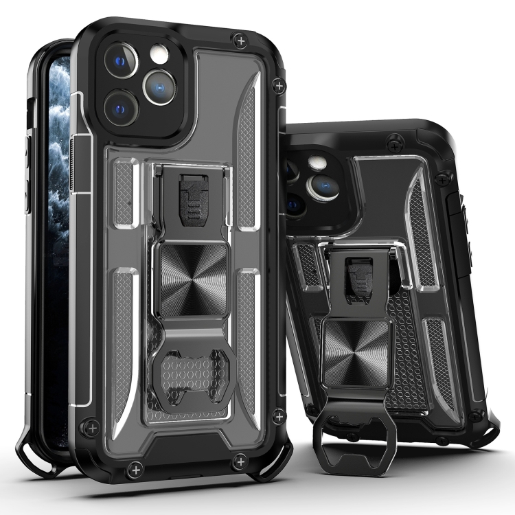 

PC + TPU Shockproof Protective Case with Corkscrew Holder For iPhone 12 mini(Transparent Black)