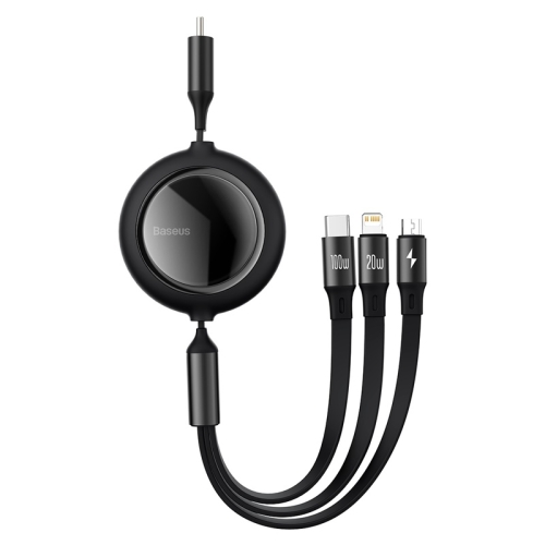 

Baseus Bright Mirror 100W USB-C / Type-C to 8 Pin + USB-C / Type-C + Micro USB One-for-three Retractable Data Cable, Length: 1.2m(Black)