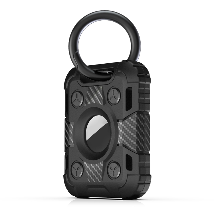 

Tank Armor Anti-scratch Shockproof Carbon Fiber TPU Protective Cover Case with Keychain Ring Loop For AirTag(Black)
