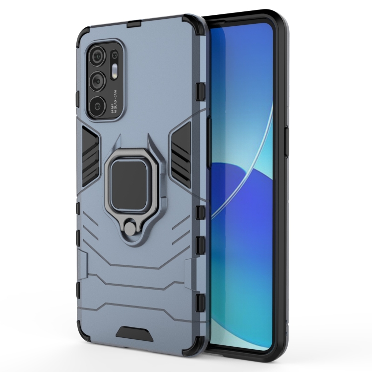 

For OPPO Reno6 4G PC + TPU Shockproof Protective Case with Magnetic Ring Holder(Navy Blue)