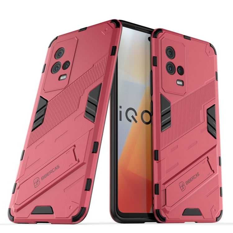 

For vivo iQOO 8 Punk Armor 2 in 1 PC + TPU Shockproof Case with Invisible Holder(Light Red)