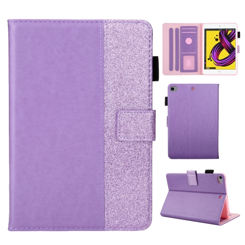 

Glitter Powder Stitching Hot-pressed Changing PU Leather Case with Holder & Card Slots & Sleep / Wake-up Function For iPad mini 5/4/3/2/1(Purple)