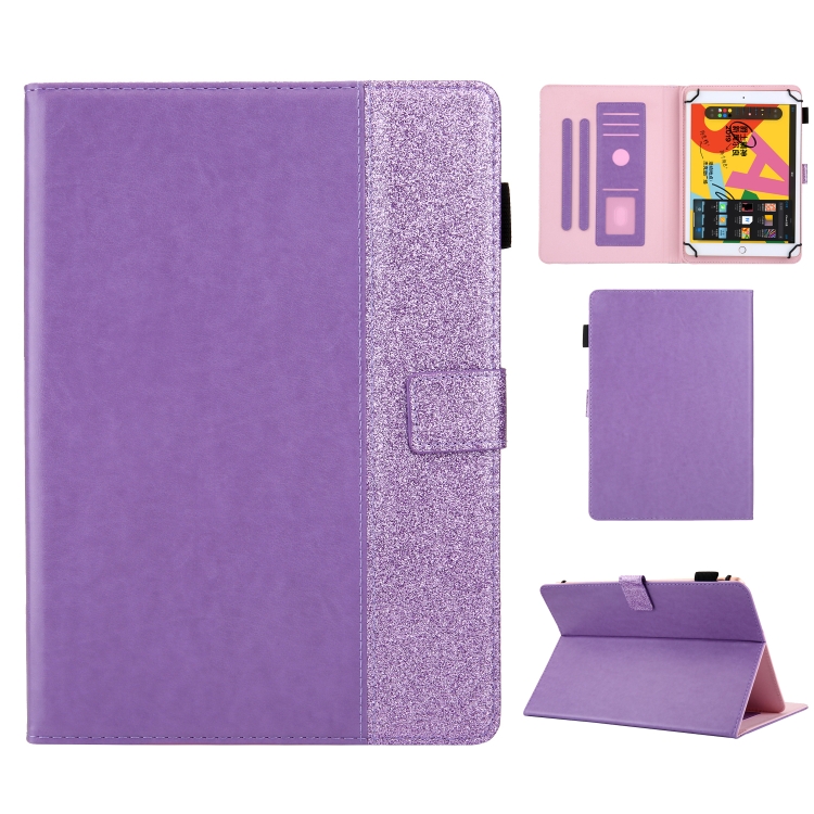 

Glitter Powder Stitching Hot-pressed Changing PU Leather Case with Holder & Card Slots For 10 incn Universal Tablet(Purple)
