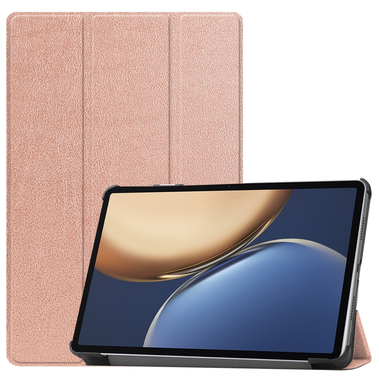 

For Honor Tablet V7 Pro Custer Texture Horizontal Flip Leather Case with Three-folding Holder & Sleep / Wake-up Function(Rose Gold)