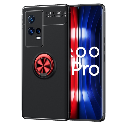 

For vivo iQOO 8 Metal Ring Holder 360 Degree Rotating TPU Case(Black+Red)