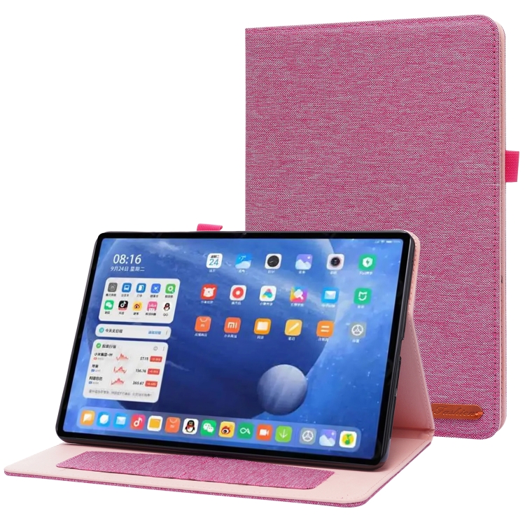 

For Xiaomi Pad 5 / 5 Pro Horizontal Flip TPU + Fabric PU Leather Protective Case with Name Card Clip(Rose Red)