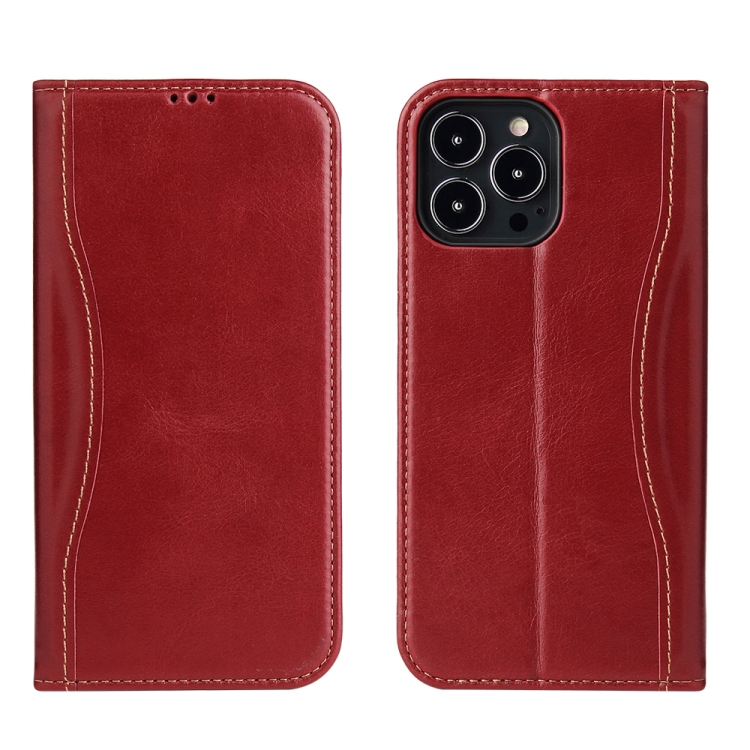 

Genuine Leather Horizontal Flip Leather Case with Holder & Card Slots & Wallet For iPhone 13(Wine Red)