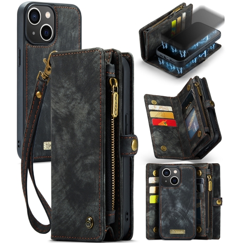 CaseMe-008 Detachable Multifunctional Horizontal Flip Leather Case with Card Slot & Holder & Zipper Wallet & Photo Frame For iPhone 13(Black)