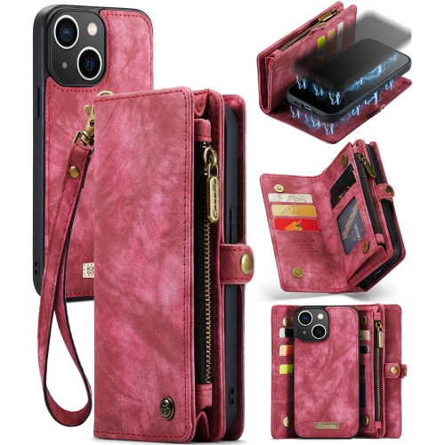 CaseMe-008 Detachable Multifunctional Horizontal Flip Leather Case with Card Slot & Holder & Zipper Wallet & Photo Frame For iPhone 13(Red)