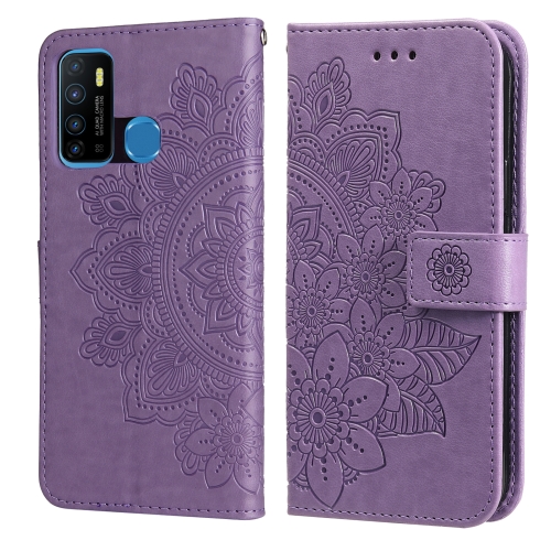 

7-petal Flowers Embossing Pattern Horizontal Flip PU Leather Case with Holder & Card Slots & Wallet & Photo Frame For Infinix Hot 9 / Note 7 Lite / X655C(Light Purple)