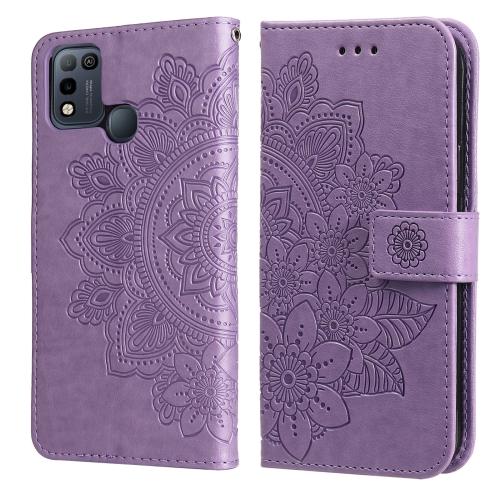 

7-petal Flowers Embossing Pattern Horizontal Flip PU Leather Case with Holder & Card Slots & Wallet & Photo Frame For Infinix Smart 5 / Hot 10 Lite / X657(Light Purple)