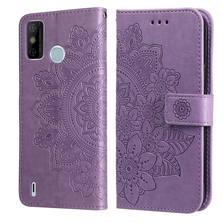 

7-petal Flowers Embossing Pattern Horizontal Flip PU Leather Case with Holder & Card Slots & Wallet & Photo Frame For Tecno Spark 6 Go(Light Purple)