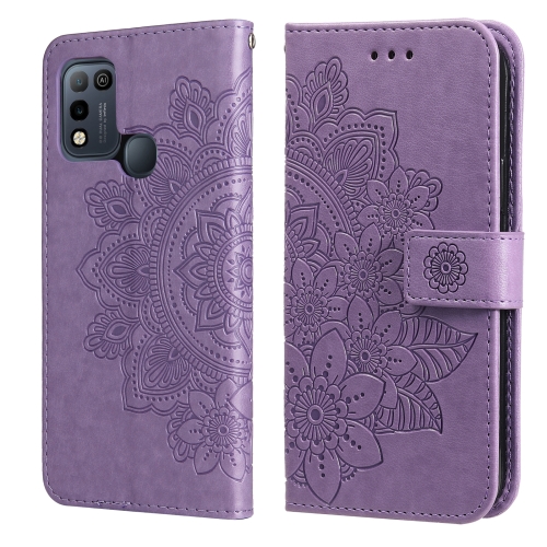 

7-petal Flowers Embossing Pattern Horizontal Flip PU Leather Case with Holder & Card Slots & Wallet & Photo Frame For Infinix Hot 10 Play(Light Purple)