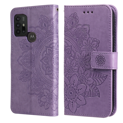 

7-petal Flowers Embossing Pattern Horizontal Flip PU Leather Case with Holder & Card Slots & Wallet & Photo Frame For Motorola Moto G30 / G10 / G10 Power / G20(Light Purple)